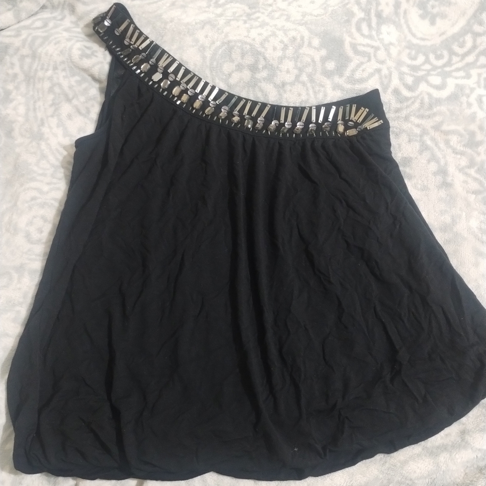 American Rag Black Embellished One-Shoulder Blouse